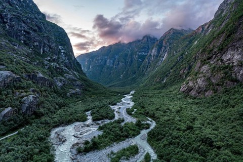 River Kjenndalselva in the glacial valley of the Kjenndalsbreen glacier
