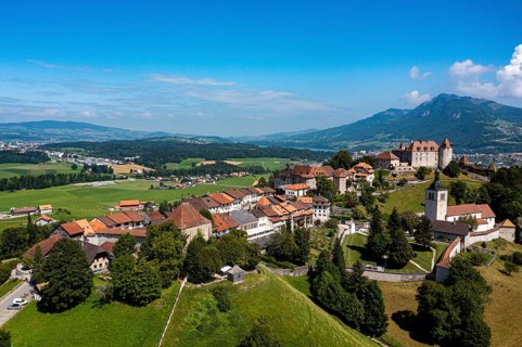 Aerial of the Gruyere castle