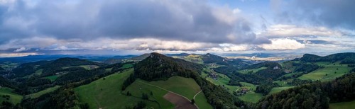 View over the Ifelt mountain towards the Central Plateau with Olten and Goesgen nuclear power plant