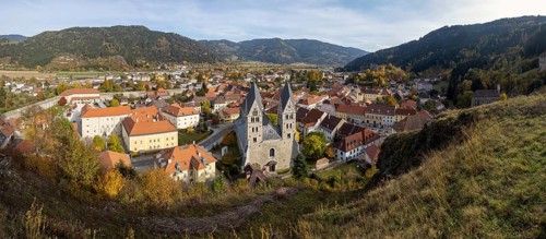 View from St. Peter's Church of the town with the parish church of St. Bartholomew