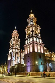 Morelia cathedral at night