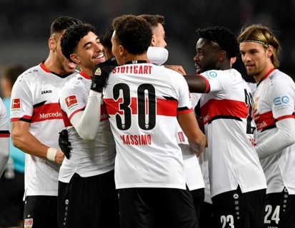 Goal celebration with Hiroki Ito VfB Stuttgart