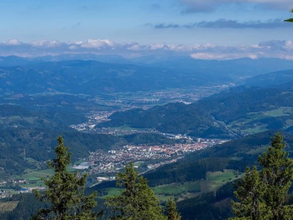 View from the summit of the Mugel over the towns of Bruck/Mur