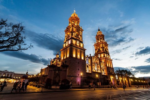 Morelia cathedral at night
