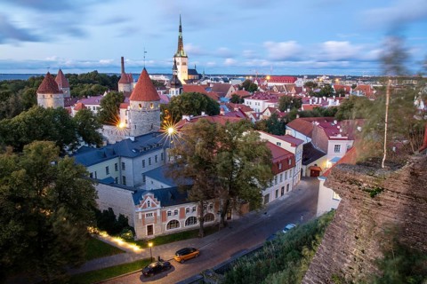 View of the towers of the city fortifications and Olai Church