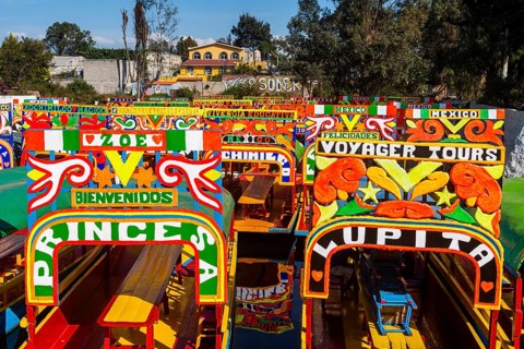 Colourful boats on the aztec canal system