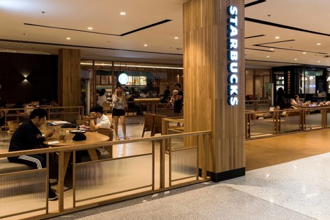 Starbucks lettering illuminated