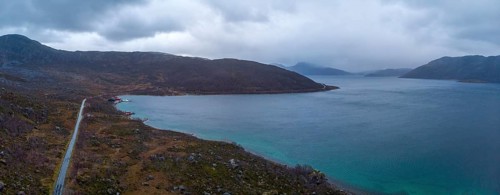 View over Kaldfjorden to the Kvaloya peninsula and Mount Kjolen