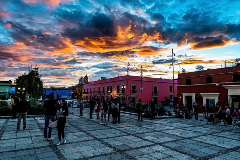 Square before the Church of Santo Domingo de Guzman at sunset