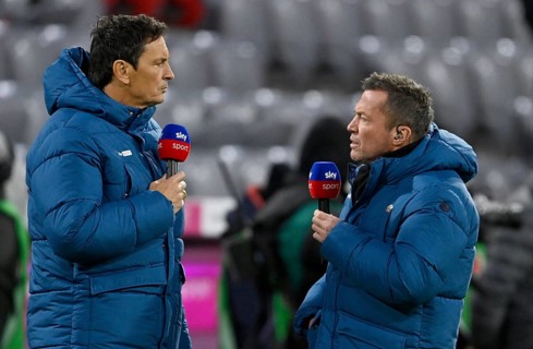 SKY presenter Sebastian Hellmann interviewing football expert Lothar Matthaeus