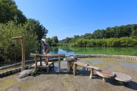 Man at the water playground