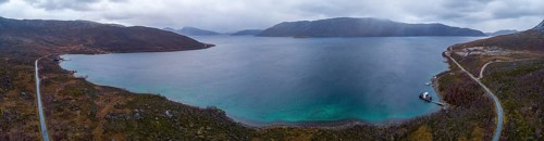 View over Kaldfjorden to the Kvaloya peninsula and Mount Kjolen