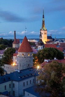 View of the towers of the city fortifications and Olai Church