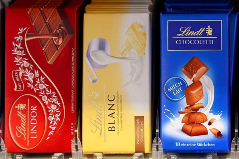 Sales shelf with Lindt chocolate bars