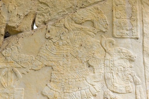 Old inscriptions at the ancient Maya archaeological site Bonampak