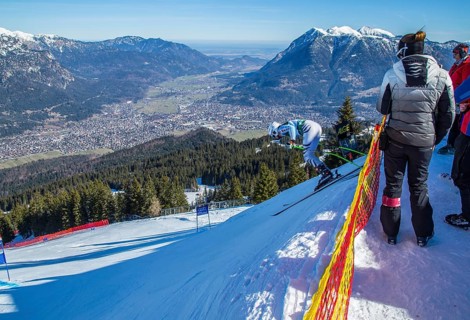 Ski racer takes off for the Kandahar downhill run
