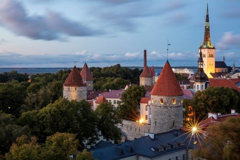View of the towers of the city fortifications and Olai Church