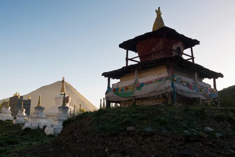 Choerten of a Tibetan monastery in the grassland of Tagong