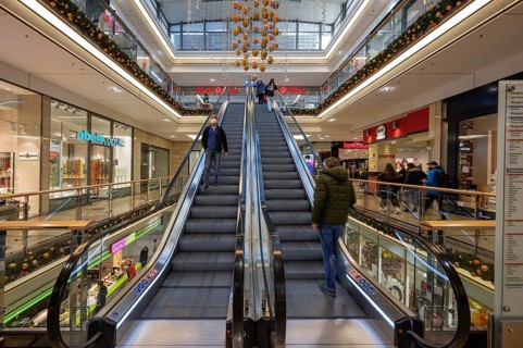 Escalator in the Forum Allgaeu shopping centre built 2001-2003