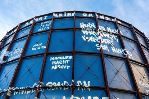 Temporary 360 degree panorama installation at Checkpoint Charlie