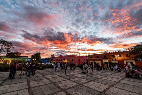 Square before the Church of Santo Domingo de Guzman at sunset