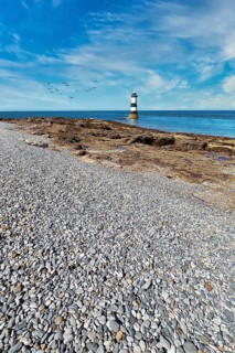 Rocky Coast with Shingle Beach and Trwyn Du Lighthouse