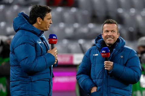 SKY presenter Sebastian Hellmann interviewing football expert Lothar Matthaeus
