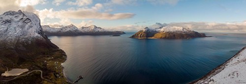 View from Brosmetinden hiking trail across Ersfjord to Sesso Island