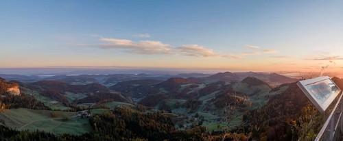 Panoramic view over the Jura Mountain Range to the Black Forest at sunrise