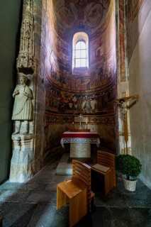 Interior of the Benedictine Convent of St. John in Mustair on the Swiss alps