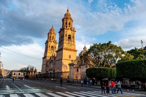 Morelia cathedral at sunset