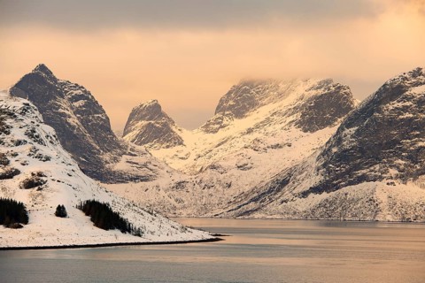 Winter Scandinavian landscape by the fjord