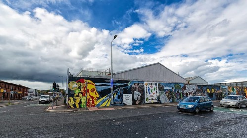 Street crossing with mural