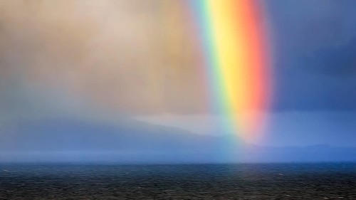 Bright rainbow in haze