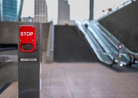 Emergency switch to stop the escalator at Potsdamer Platz station