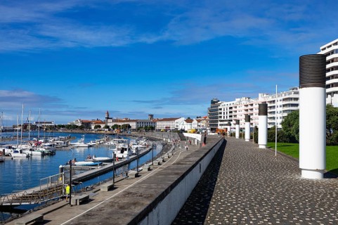View over the marina and the promenade of Ponta Delgada