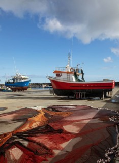 Fishing boats in the dry deck in the harbour