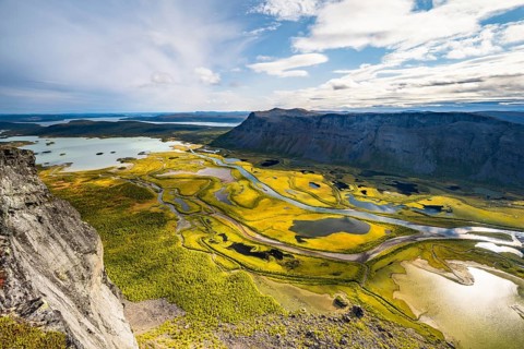 View from Skierffe mountain over the Rapadalen river delta