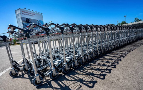 Row of luggage trolleys at the old Tegel Airport