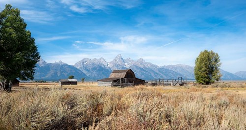Historic old barn in front of the Teton Range