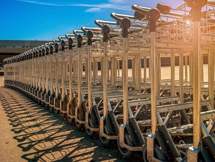 Row of luggage trolleys at the old Tegel Airport