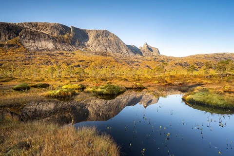 Mount Kulhornet reflected in small pond