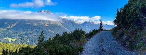 Fog band and prominent debris flow channel at Klopaierspitze