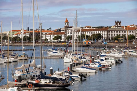 View over the marina and the promenade of Ponta Delgada