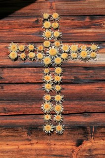Cross of thistles on alp house