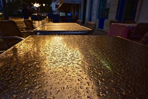 Raindrops on table