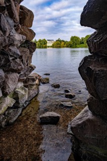 Grotto on the shore of the Schwerin Inner Lake at the palace garden of Schwerin Palace