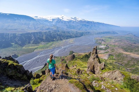 Hiker looking over landscape