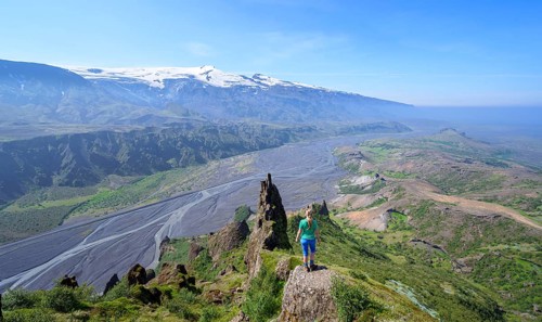 Hiker looking over landscape
