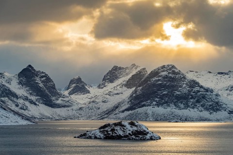 Winter Scandinavian landscape by the fjord